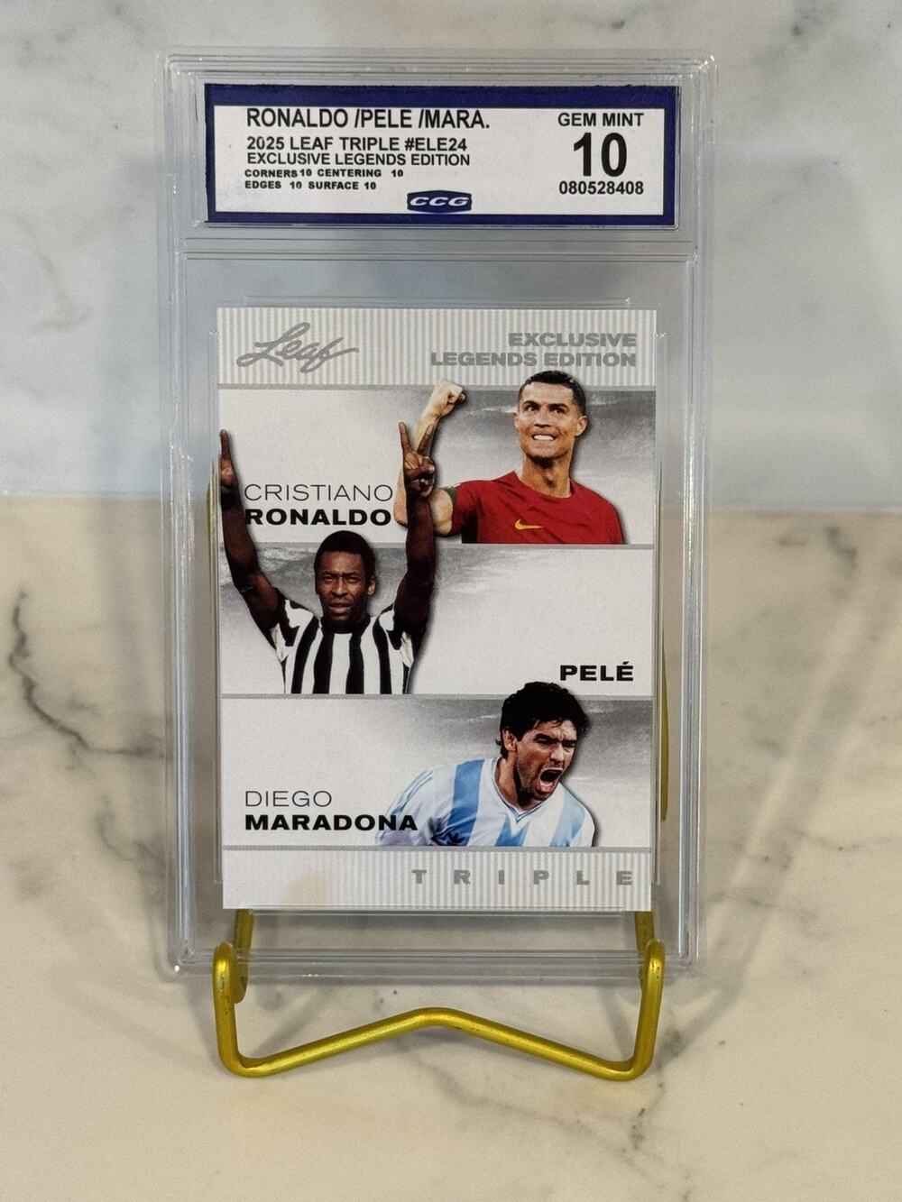Ronaldo Pelé Maradona 2025 Leaf Triple #ELE24 Exclusive Legends Edition Gem 10